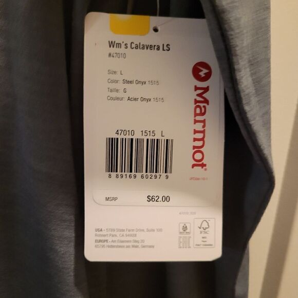 Marmot Womens Long Sleeve Calavera Shirt, Size Large Steel Onyx UPF 30 NWT - Picture 5 of 6